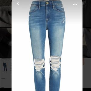 FRAME Ripped High Waist Raw Hem Denim